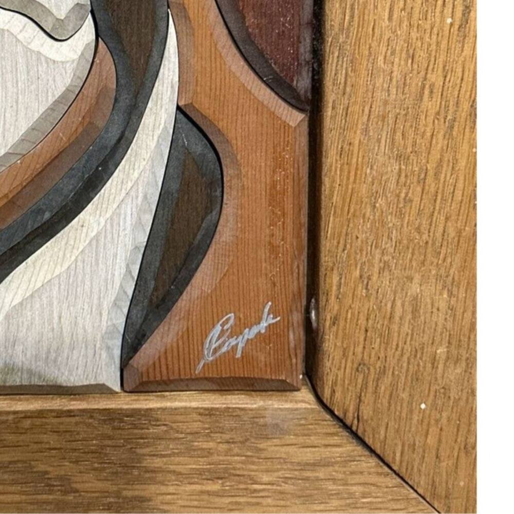 🐅 Vintage Handcrafted 3D Intarsia Tiger Wood Art – Framed & Signed - Picture 6 of 6